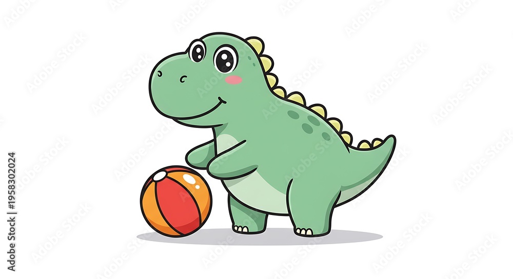 Fototapeta premium Cute dinosaur playing ball