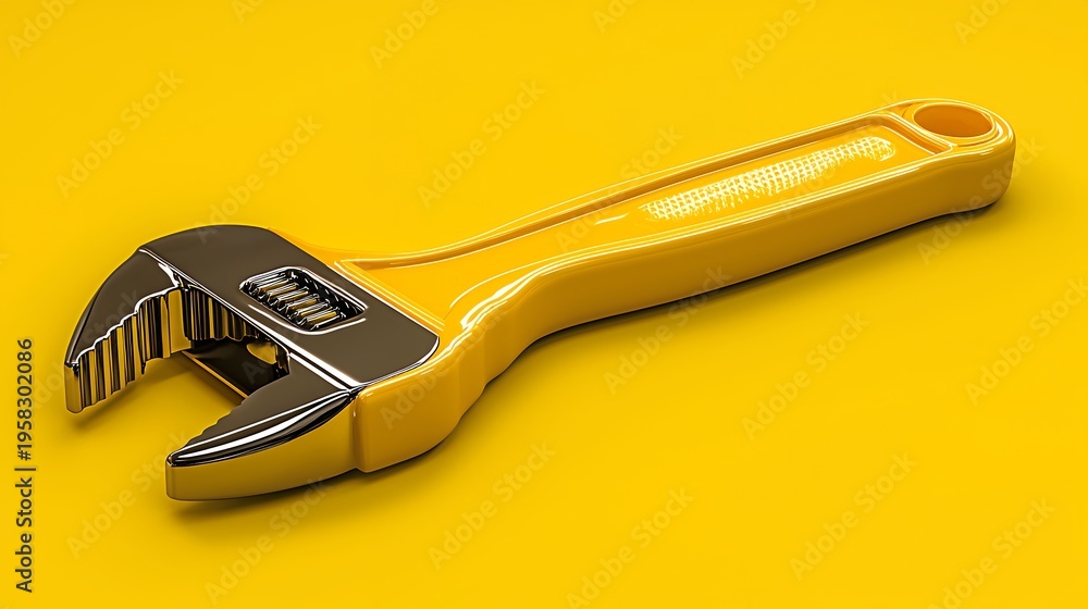 Obraz premium Yellow Adjustable Wrench on Yellow Background 3D Render