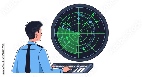 Air Traffic Controller Monitoring Radar Screen.