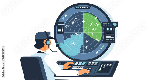 Air Traffic Controller Working on Radar Display.