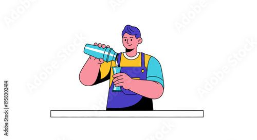 Bartender pouring drink from shaker into glass.