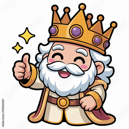 Happy King Cartoon Mascot Character Giving Cheerful Thumbs Up For Success And Approval Illustration Isolated On White Background Showing Joyful Leadership Royal Authority Positive Feedback And Fun Des