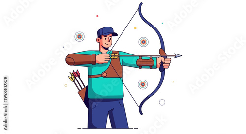 Archer aiming bow and arrow with focus and determination.