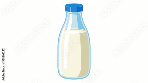 A refreshing glass bottle of fresh organic dairy milk sitting in a minimalist indoor kitchen setting representing healthy nutrition clean eating lifestyle choices diet wellness concepts in vector flat