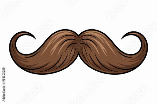 A detailed brown handlebar mustache isolated on a white background representing a classic vintage gentleman facial hair style for barber shop logos mustache awareness month icons or retro character de
