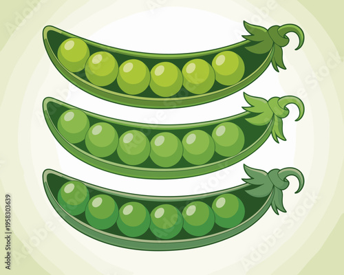 Three Vibrant Fresh Green Pea Pods With Rounded Peas Resting Inside A Split Open Shell Isolated On A Soft Gradient Background For Healthy Eating Nutrition Themes Cooking Ingredients Organic Farm Fresh