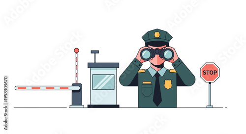 Border guard with binoculars observing the area.