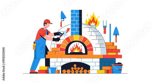 Brick Pizza Oven Construction and Baking Process.