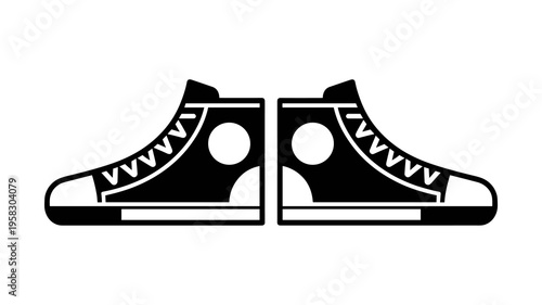 Minimalist high top sneaker icon pair rendered in a clean flat graphic vector style perfect for streetwear fashion branding footwear retail web design e-commerce apparel symbols or youth culture proje