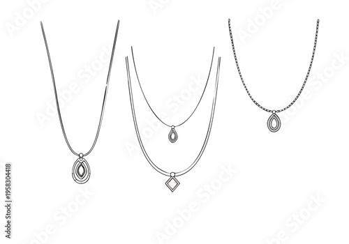 Collection of elegant diamond pendant necklaces with delicate chains, showcased on a white background, highlighting their intricate designs