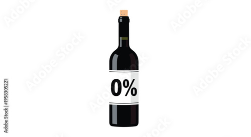 A single dark brown non-alcoholic wine bottle with a cork stopper is centered on a plain white background.