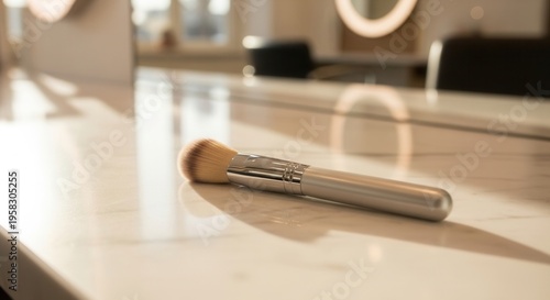Elegant Makeup Brush Resting On A Polished Surface