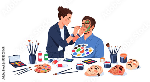 Artist applying face paint to a person.