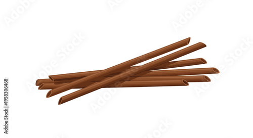 Seven long, slender, hollow brown tubes are loosely piled in a horizontal arrangement on a plain white background.