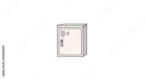 A light pink locker or safe with a silver handle, a digital keypad, and a padlock icon stands upright on a white background.