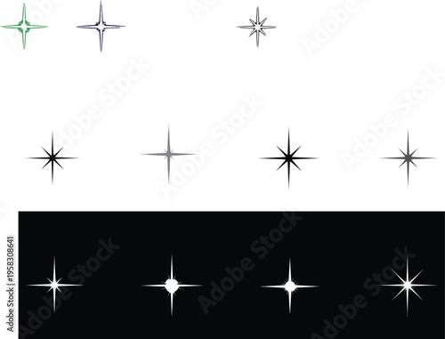 Collection of starburst shapes and lens flare effects