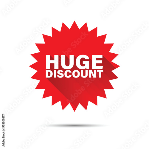 bold huge discount lettering on red spiked circle sticker for attracting customers to seasonal sales