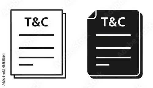 Two icons representing terms and conditions documents, one outlined in black and white, and the other filled in solid black.