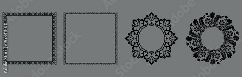Set of decorative frames Elegant vector element for design in Eastern style, place for text. Floral black and gray frames. Lace illustration for invitations and greeting cards