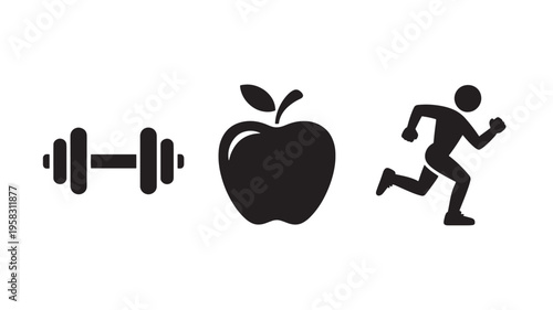 Vector Illustration Of Fitness Icons With Dumbbell, Apple, And Runner For Healthy Lifestyle Concept Medical Health Isolated On Transparent Background