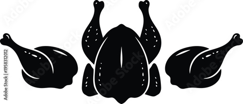 Roasted chicken and poultry leg silhouette icons set for restaurant menu food delivery grilled meat concept thanksgiving dinner holiday feast and kitchen cooking symbols