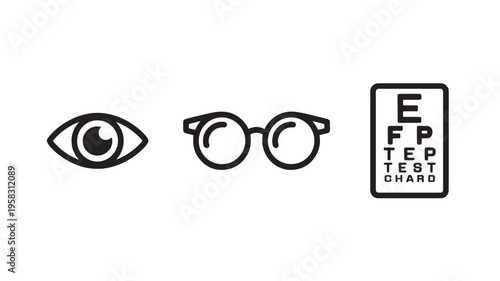 Vector Illustration Of Eye, Glasses, And Eye Test Chart For Vision And Optometry Concept Medical Health Isolated On Transparent Background