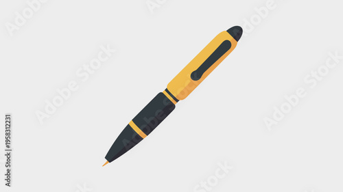 Professional yellow ballpoint pen isolated on a clean white background, classic writing instrument for business paperwork, office school stationery equipment, minimalist flat vector art style graphic 