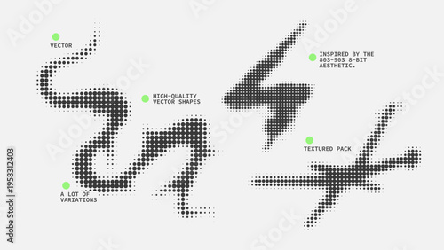 Geometric Shapes Set With Vector Bitmap Dithering Texture.