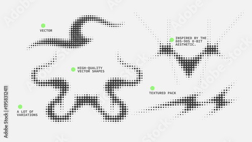 Geometric Shapes Set With Vector Bitmap Dithering Texture.