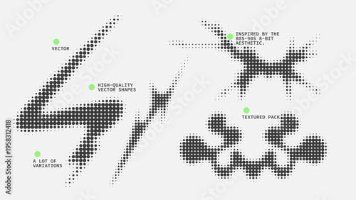 Geometric Shapes Set With Vector Bitmap Dithering Texture.
