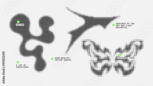 Geometric Shapes Set With Vector Bitmap Dithering Texture.