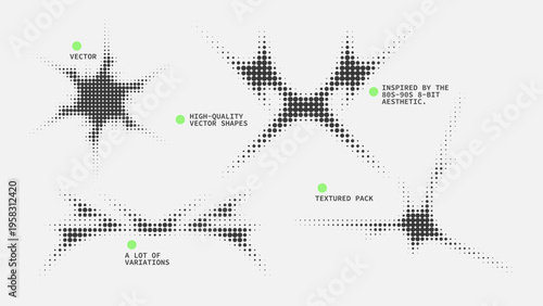 Geometric Shapes Set With Vector Bitmap Dithering Texture.