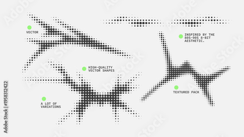 Geometric Shapes Set With Vector Bitmap Dithering Texture.