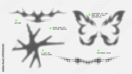 Geometric Shapes Set With Vector Bitmap Dithering Texture.