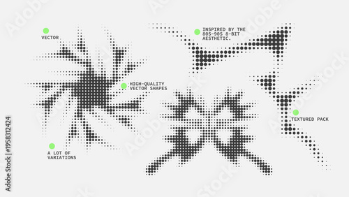 Geometric Shapes Set With Vector Bitmap Dithering Texture.
