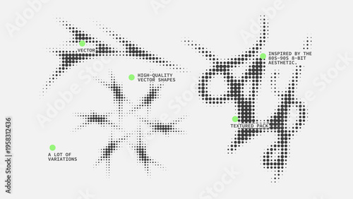 Geometric Shapes Set With Vector Bitmap Dithering Texture.