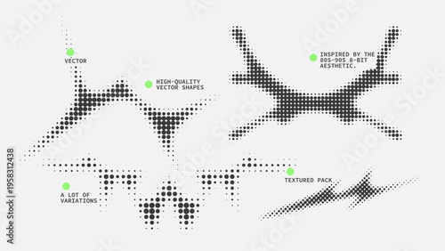 Geometric Shapes Set With Vector Bitmap Dithering Texture.