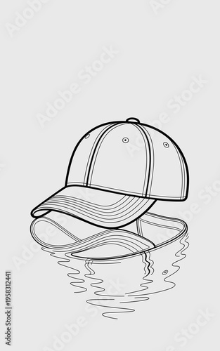 Minimalist baseball cap icon featuring a classic sporty headwear silhouette with a creative water reflection effect isolated on a plain background perfect for fashion retail graphic design or sports b