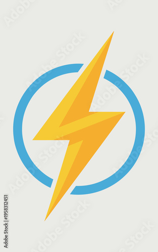 Free Download Minimalist yellow lightning bolt icon inside a blue circle isolated on a light gray background, representing electricity power energy charge speed flash electrical current concept for modern digital b - GFXLoad