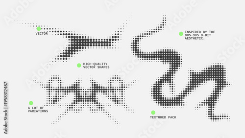 Geometric Shapes Set With Vector Bitmap Dithering Texture.