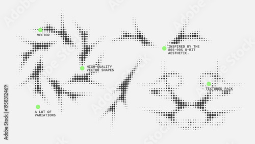 Geometric Shapes Set With Vector Bitmap Dithering Texture.