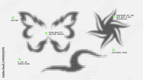 Geometric Shapes Set With Vector Bitmap Dithering Texture.