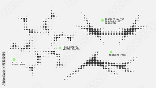 Geometric Shapes Set With Vector Bitmap Dithering Texture.