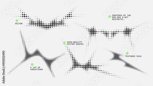 Geometric Shapes Set With Vector Bitmap Dithering Texture.