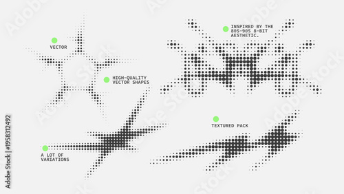 Geometric Shapes Set With Vector Bitmap Dithering Texture.