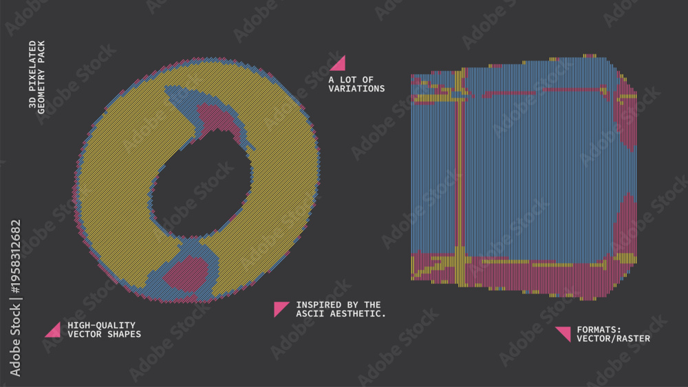 Fototapeta premium Geometric Shapes Set With Vector Bitmap Dithering Texture.