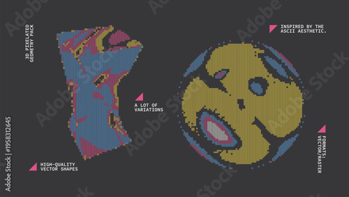 Geometric Shapes Set With Vector Bitmap Dithering Texture.