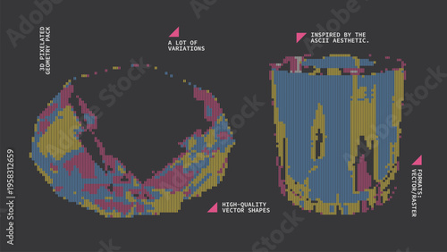 Geometric Shapes Set With Vector Bitmap Dithering Texture.