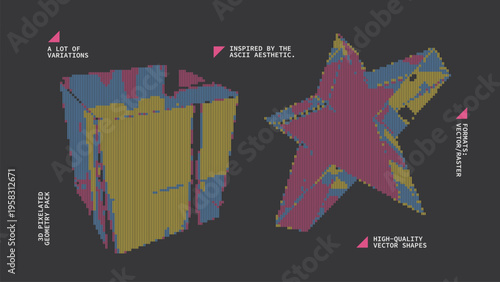 Geometric Shapes Set With Vector Bitmap Dithering Texture.