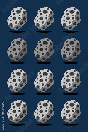 Seamless pattern with asteroid meteor rocks floating in space background vector illustration featuring gray bumpy cosmic crater textures for planetary science education games science fiction wallpaper